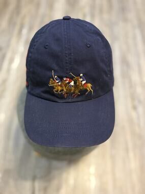 Polo Ralph Lauren Triple Pony Stampede Big 3 Hat Navy Leather Strapback Cap